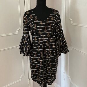 JB by Julie Brown Black and Gold Patterned Dress